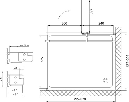 душевой уголок vegas glass afp-fis 80 07 01 профиль матовый хром, стекло прозрачное
