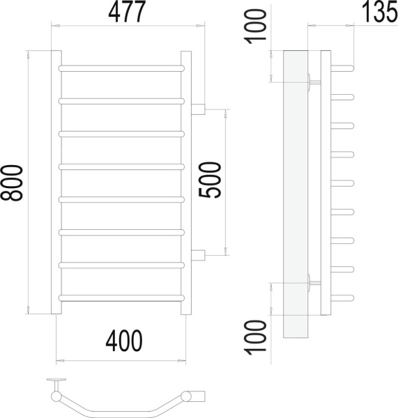 полотенцесушитель водяной terminus виктория п8 400x800 4670078530097 с боковым подключением 500