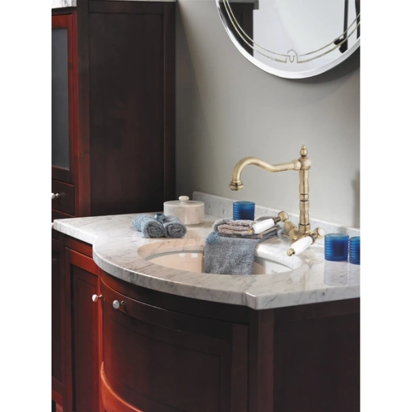 смеситель для раковины с донным клапаном бронза, ручки белые cezares first first-ls2-02-bi