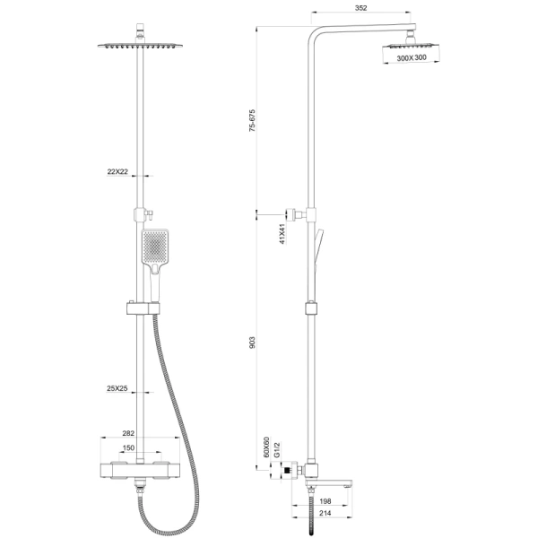 душевая система wonzon & woghand ww-88739901-mb 300 мм, с термостатом, черный матовый