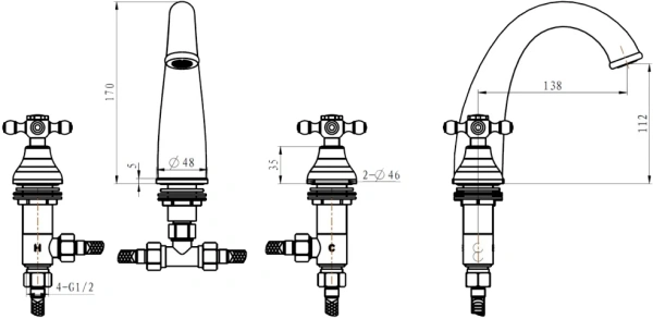 смеситель для раковины boheme camelia 317 бронза