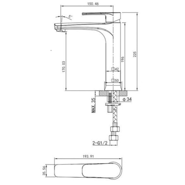 смеситель для раковины без донного клапана caprigo atlantic 51-023-crm