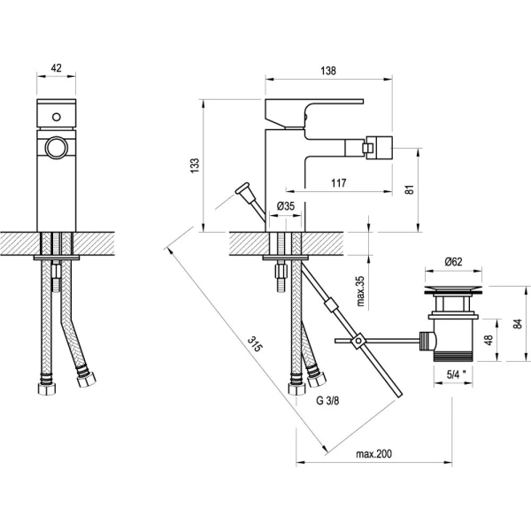 смеситель ravak chrome x070055 для биде, с донным клапаном, хром