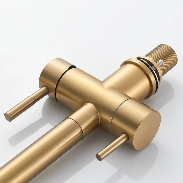 смеситель для кухни shevanik s468g с подключением к фильтру, золотой матовый