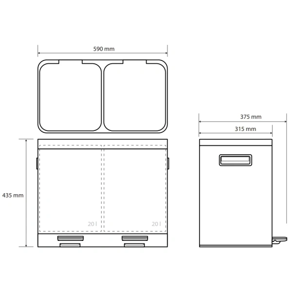 Контейнер для мусора Bemeta Home 104315272 2×20 л, цвет нержавеющая сталь / черный матовый