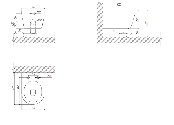унитаз подвесной aq0700-00 aquatek поларис 520х365х370мм, тонкое сиденье с механизмом плавного закрывания, крепеж