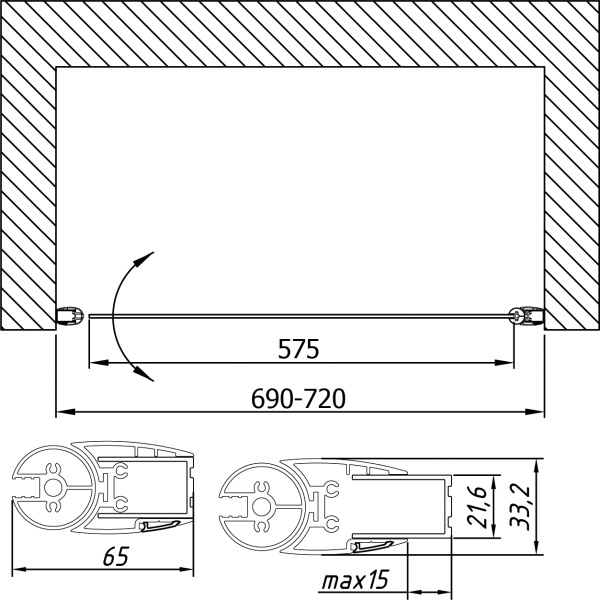 дверь для душевой кабины в нишу vegas glass epux 70 07 01 профиль матовый хром, стекло прозрачное