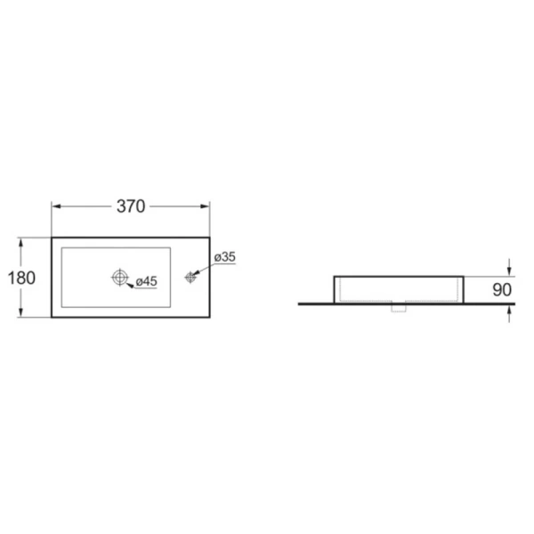 раковина подвесная vincea vbs-133r 37х18 см, правосторонняя, белая