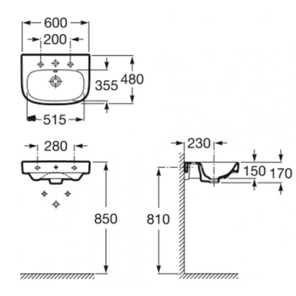 раковина подвесная roca debba 60x48 32799400y