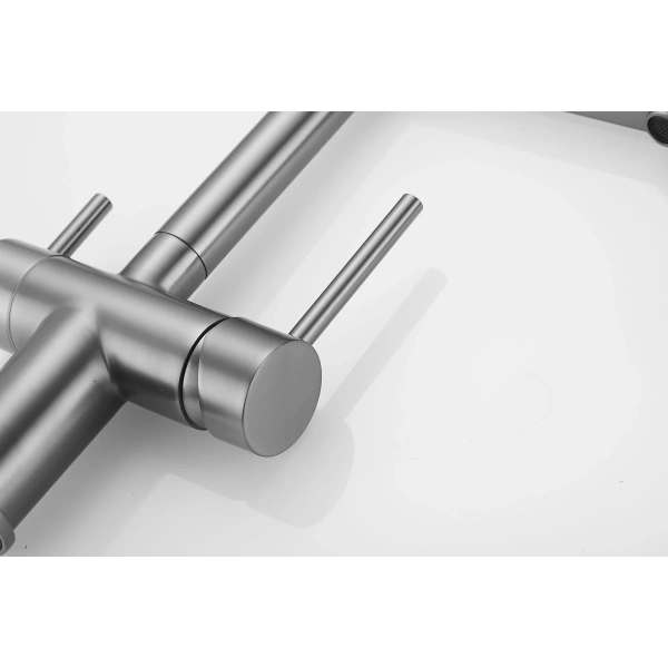 смеситель rose r958t для кухни с гибким изливом и подключением фильтра, цвет пепельный