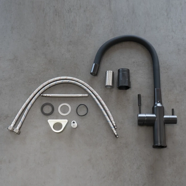 смеситель для кухни lemark expert lm5083bl-black с подключением к фильтру, гибким изливом, черный матовый