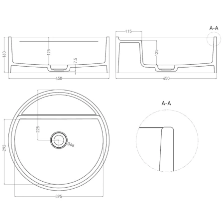 раковина salini armonia 130127m ø45 см накладная, из s-sense, белая матовый
