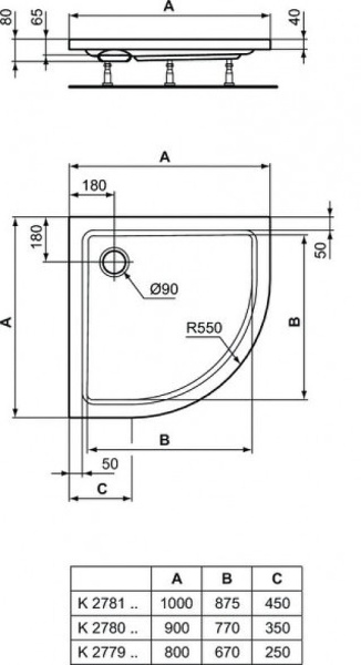 душевой поддон ideal standard hotline 80×80 k277901 белый