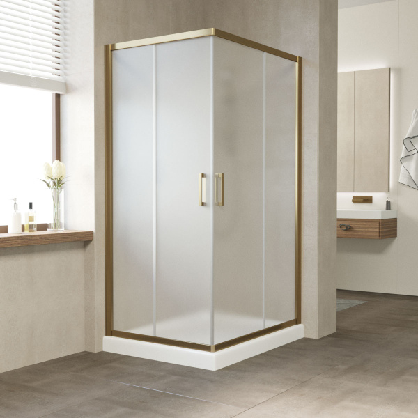 душевой уголок vegas glass za-f 90*80 05 10 профиль бронза, стекло сатин