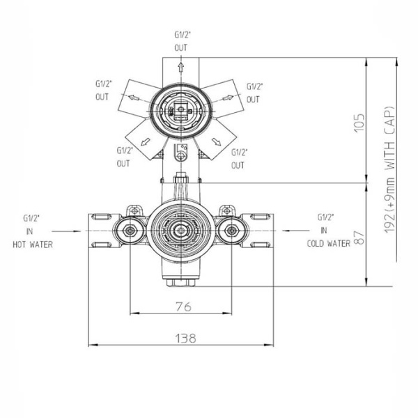 bossini liberty термостат для душа, встраиваемый, с девиаторм 1/2/3/4/5 , цвет: никель матовый