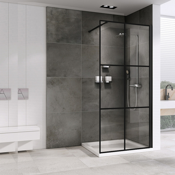 душевая перегородка abber immer offen 120 ag62120b8 профиль черный, стекло прозрачное 457411