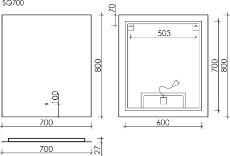 Зеркало Sancos Square 70 с подсветкой