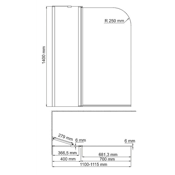 шторка на ванну wasserkraft leine 110 35p02-110w профиль белый, стекло прозрачное