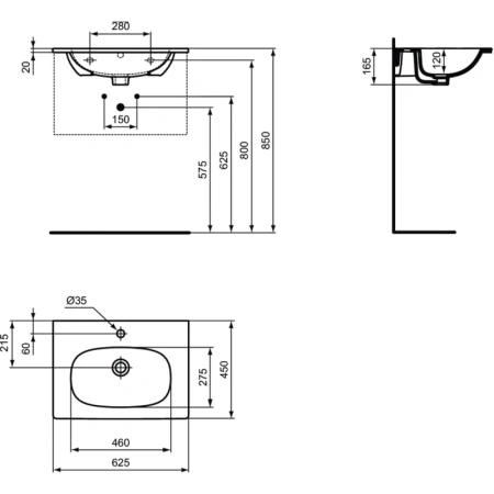 раковина полувстраиваемая ideal standard tesi 60 см t351001