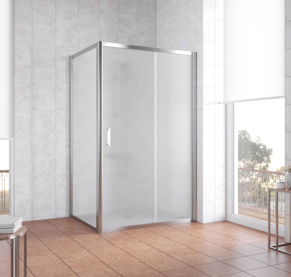 душевой уголок vegas glass zp+zpv 130*70 08 10 профиль глянцевый хром, стекло сатин