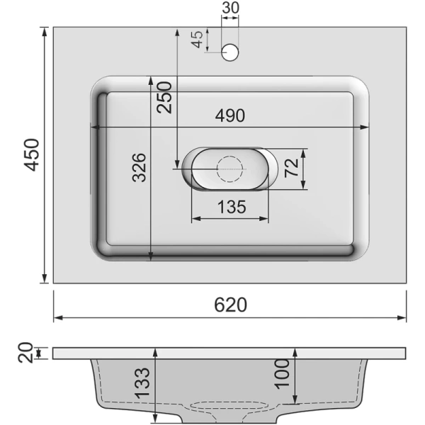 раковина 62x45 см jorno modul mol.08.65/w