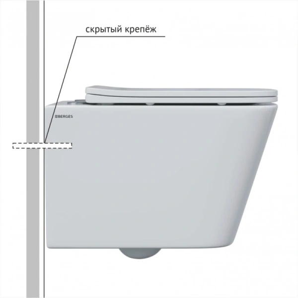 унитаз подвесной berges floe s 082134 безободковый, с сиденьем микролифт, белый