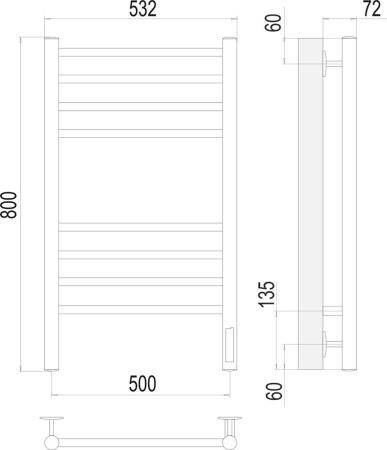 полотенцесушитель электрический terminus аврора п8 500x800 4670078527486, матовый белый