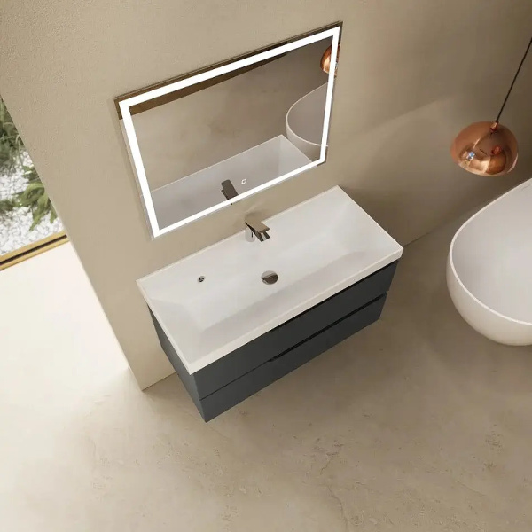 тумба под раковину aquame s3 100 aqm900310gm подвесная цвет антрацит