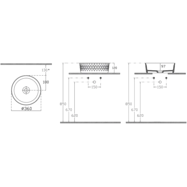раковина isvea rombo 10nf67036sv-2n накладная, ø36 см, черный матовый
