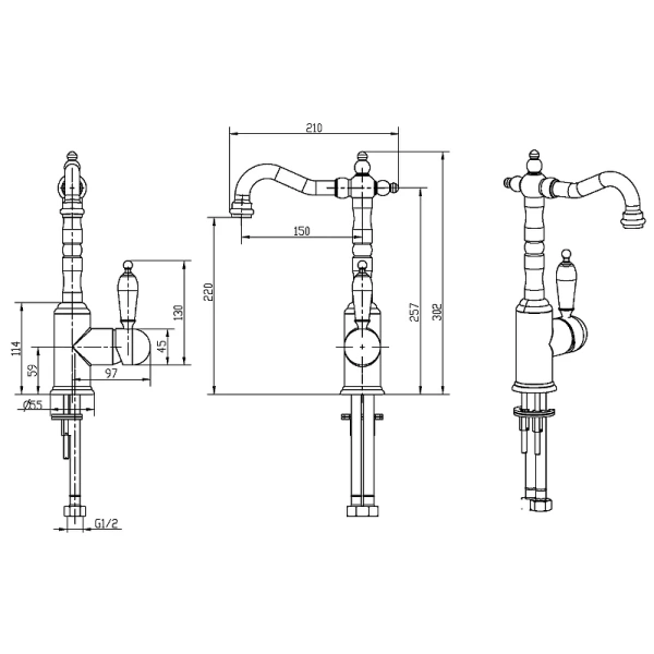 смеситель для раковины boheme medici ripresa 302 бронза