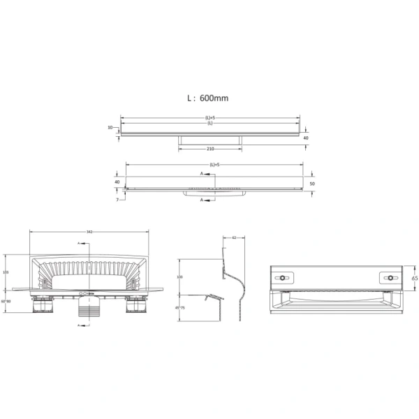 душевой лоток berges wall 600 090056 с решеткой хром матовый