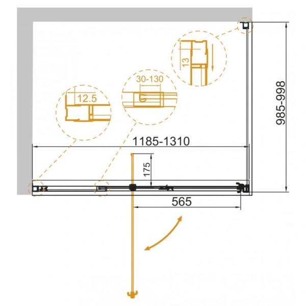 душевой уголок 120/130x100 см cezares variante-ah-1-120/130-100-c-cr прозрачное