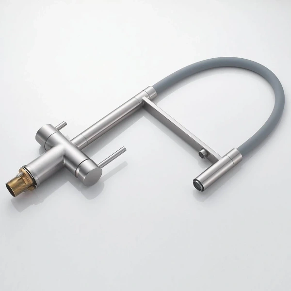 смеситель для кухни shevanik s178l с подключением к фильтру, гибким изливом, сатин