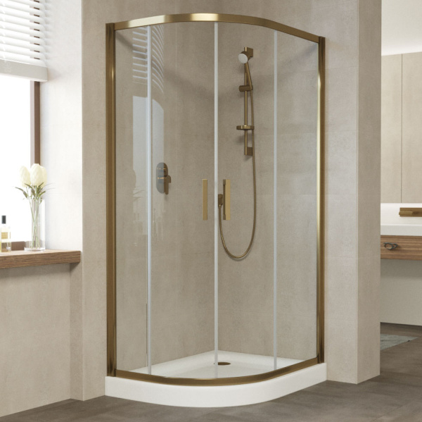 душевой уголок vegas glass zs-f 90*80 05 01 профиль бронза, стекло прозрачное