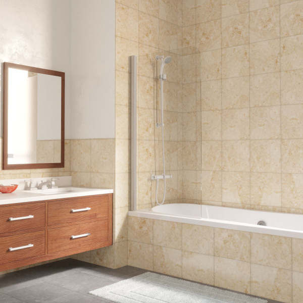 шторка на ванну vegas glass evux 75 07 01 профиль матовый хром, стекло прозрачное