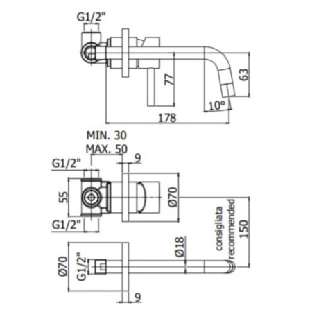 смеситель paffoni light lig006st70 для раковины, без донного клапана, встраиваемый, с внутренней частью, излив 17.8 см, нержавеющая сталь смеситель paffoni light lig006st70 для раковины, без донного клапана, встраиваемый, с внутренней частью, излив 17.8 см, нержавеющая сталь