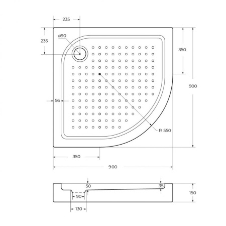 душевой поддон 95x95 см belbagno tray tray-bb-r-95-550-15-w с антискользящим покрытием, белый