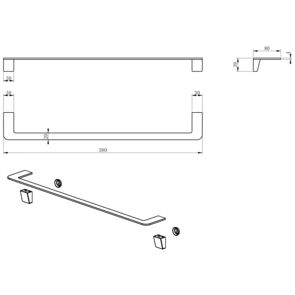 Полотенцедержатель Wonzon & Woghand WW-V2101-MB 58 см, черный матовый