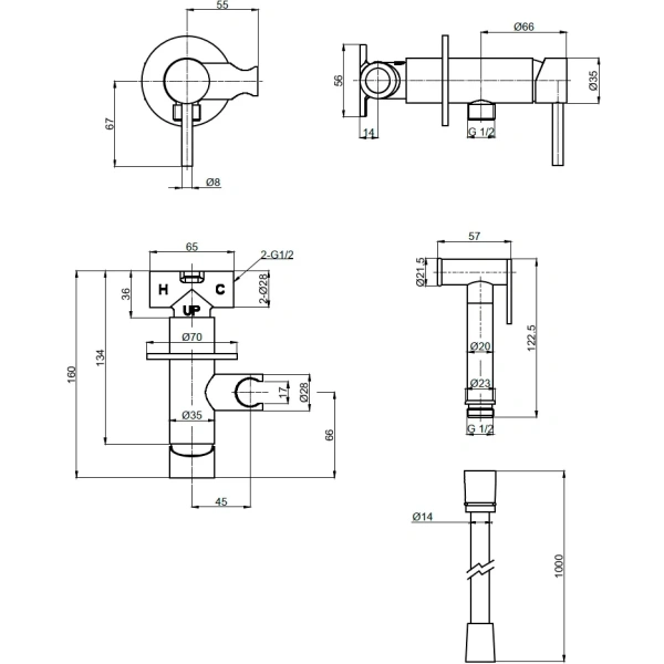 гигиенический душ aquame siena aqm6217cr со смесителем, хром