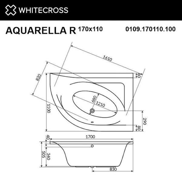 акриловая ванна whitecross aquarella 170x110 r 0109.170110.100.ultra.wh цвет белый с гидромассажем форсунки белые