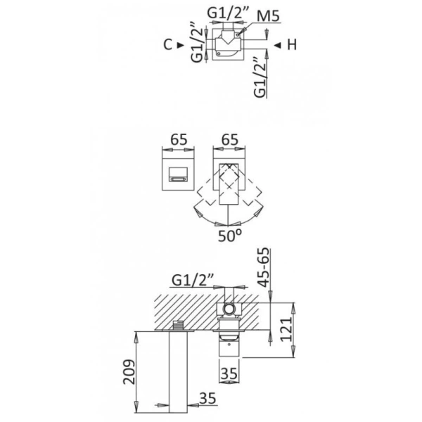 смеситель для раковины cezares porta porta-bli2-01-w0 встраиваемый, без донного клапана, хром
