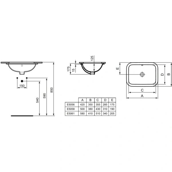 раковина встраиваемая ideal standard connect 58 см e506101