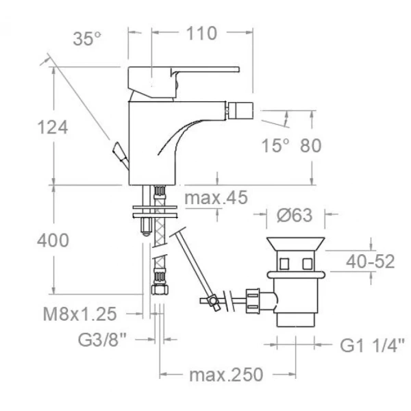 смеситель ramon soler rs-q 9303va1167 для биде, с донным клапаном, хром
