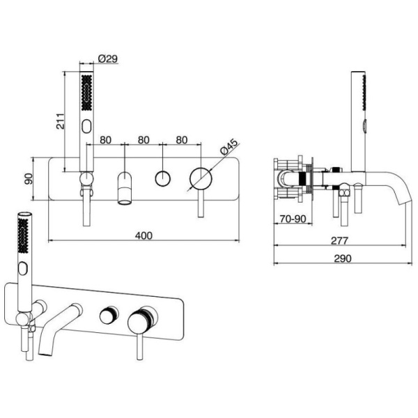 смеситель для ванны allen brau priority 5.31006-31 с внутренней частью, черный матовый