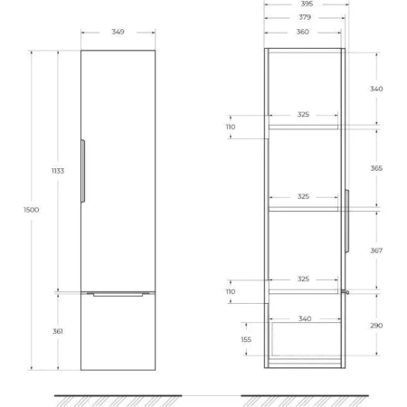 шкаф-пенал 35х150 cezares plisse premium 55507, цвет nero opaco