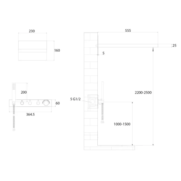 душевой комплект abber rund af8752g 230 мм, с термостатом, золотой матовый