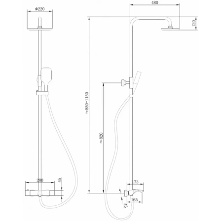 душевая система abber thermostat af8516 220 мм, с термостатом, хром