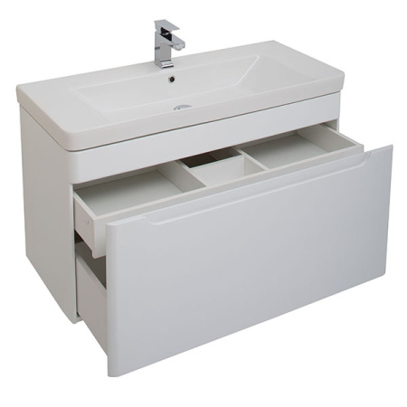тумба с раковиной aquanet софия 105 212588 подвесная белый глянец
