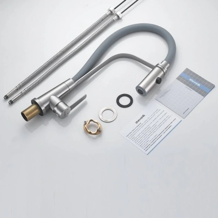 смеситель для кухни shevanik s943l-9 с гибким изливом, сатин