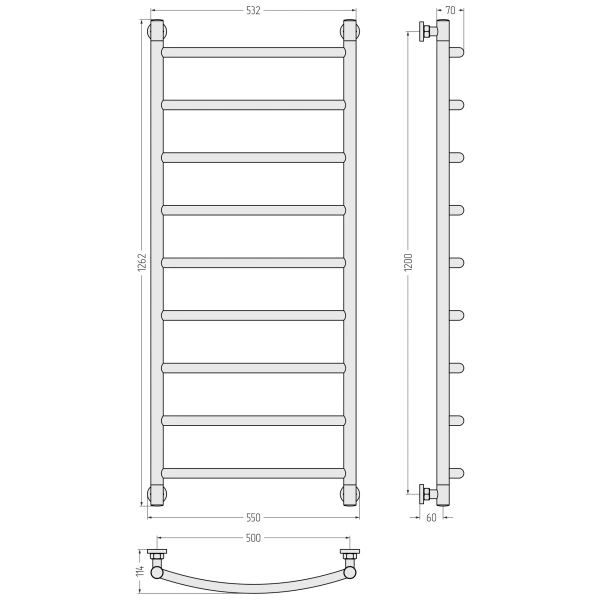 полотенцесушитель водяной 1200x500 черный матовый сунержа галант+ 31-0200-1250